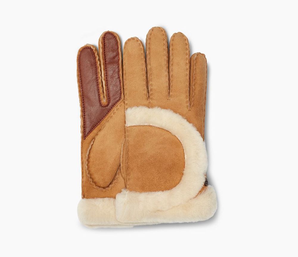 Ugg Sheepskin Exposed Seam - Womens Gloves - Brown - NZ (0684LHMNU)